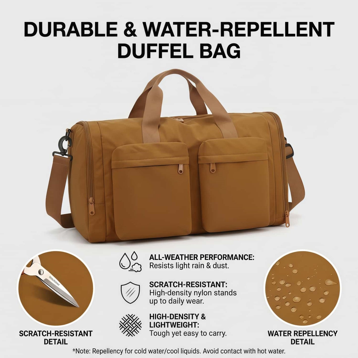 Foldable Travel Duffel Bag with Shoe Compartment & Wet Pocket, Water-Resistant Nylon Weekender Gym Bag