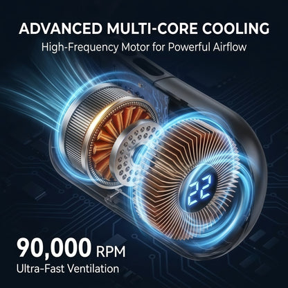 Portable Neck Fan with LED Light, 360° Airflow Ceramic Ice Cooling, 5 Speeds, 4000mAh Rechargeable Wearable Personal Fan
