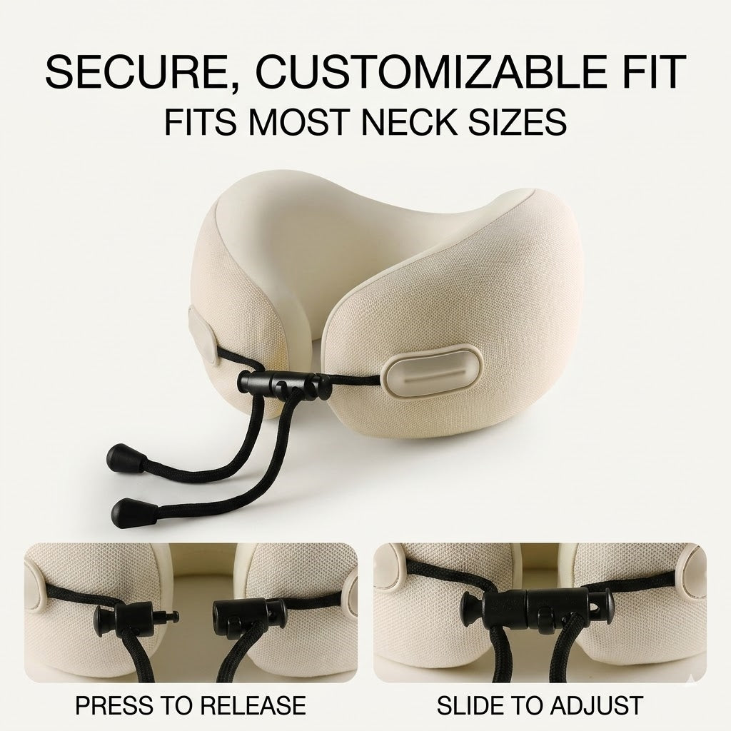 Ergonomic Memory Foam Travel Neck Pillow with Compact Hard Case, 3D Contoured Support, Washable Cover