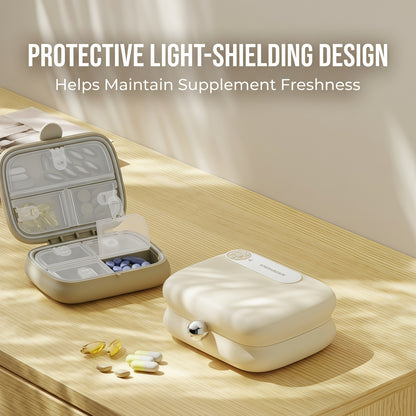 Portable 7-Day Pill & Vitamin Organizer Case | Moisture-Proof Travel Box with Tracking Dial and 7 Compartments
