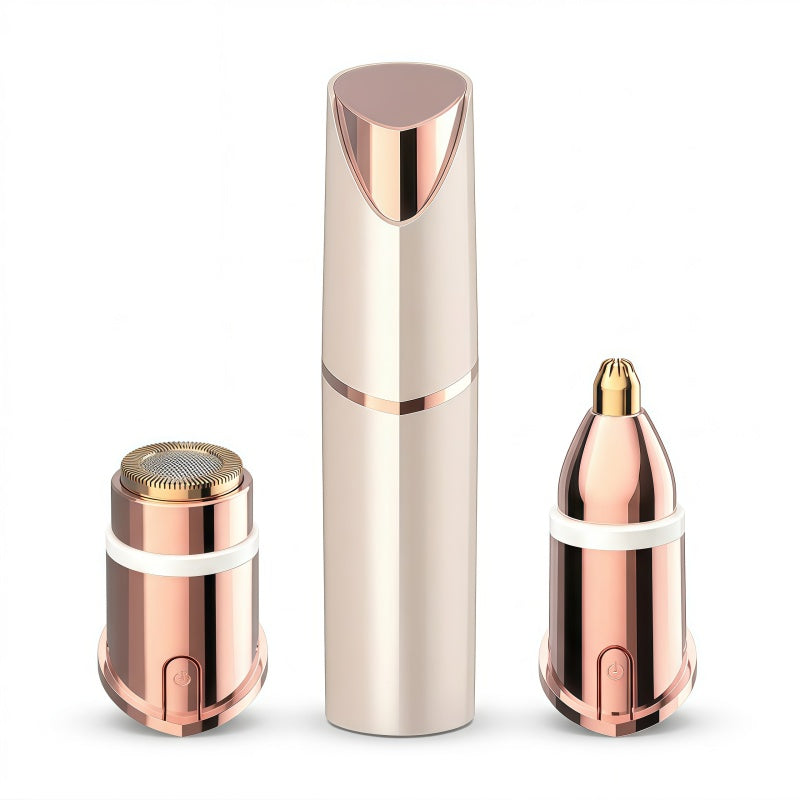 Rechargeable 2-in-1 Facial Hair Remover and Eyebrow Trimmer for Women, 18K Gold Plated, Type-C, Rose Gold