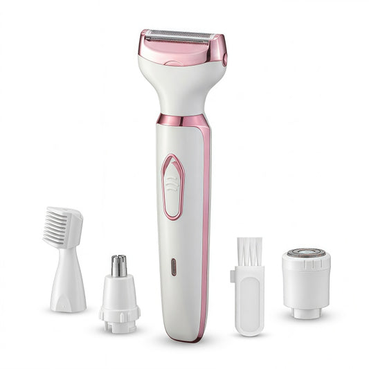 Women's 4-in-1 Electric Shaver and Grooming Kit, USB Rechargeable, White/Rose Gold
