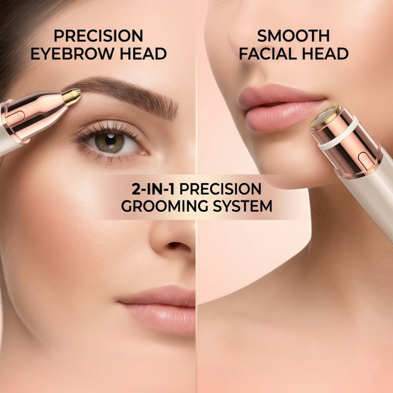 Rechargeable 2-in-1 Facial Hair Remover and Eyebrow Trimmer for Women, 18K Gold Plated, Type-C, Rose Gold