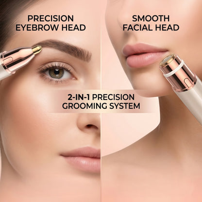 Rechargeable 2-in-1 Facial Hair Remover and Eyebrow Trimmer for Women, 18K Gold Plated, Type-C, Rose Gold