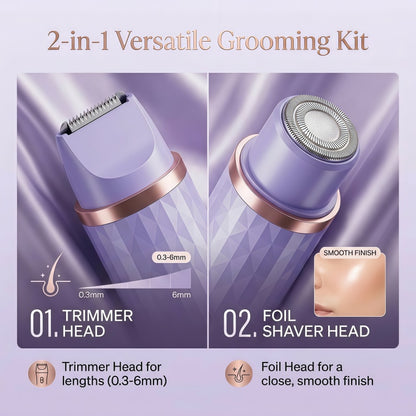Women's 2-in-1 Electric Shaver & Hair Trimmer - IPX7 Waterproof, Cordless Wet/Dry Grooming Kit