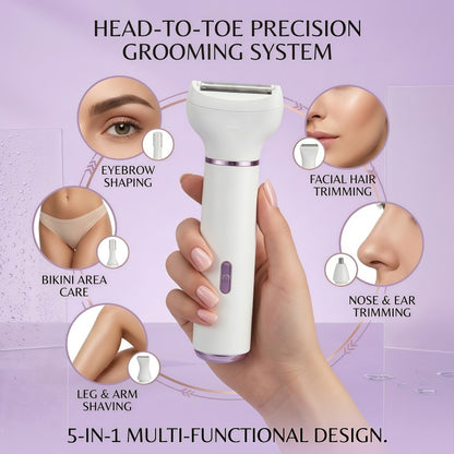 5-in-1 Electric Personal Grooming Kit for Women - IPX7 Waterproof Shaver & Trimmer Set for Face, Bikini, and Body