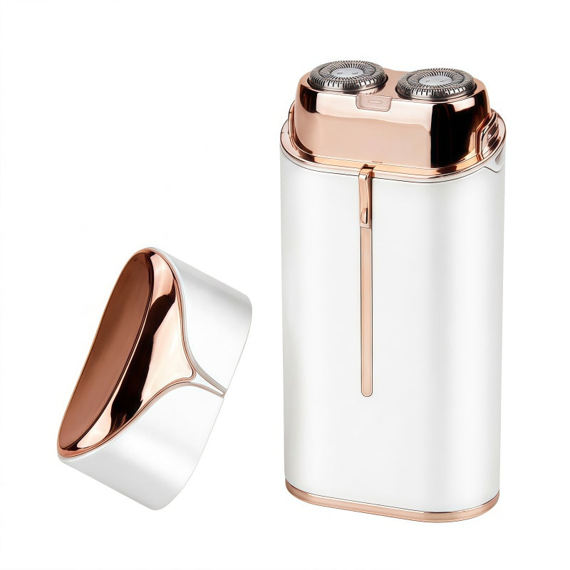 Electric Hair Remover for Women - Double Head Portable Shaver with LED Light & USB-C Charging - White & Rose Gold
