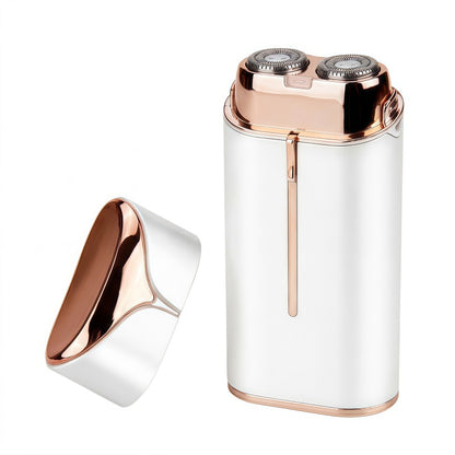 Electric Hair Remover for Women - Double Head Portable Shaver with LED Light & USB-C Charging - White & Rose Gold