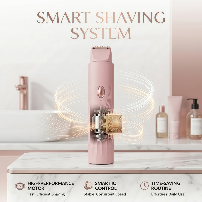 Women's 2-in-1 Electric Shaver and Trimmer - Dual Head, Wet/Dry IPX7 Waterproof, Pink