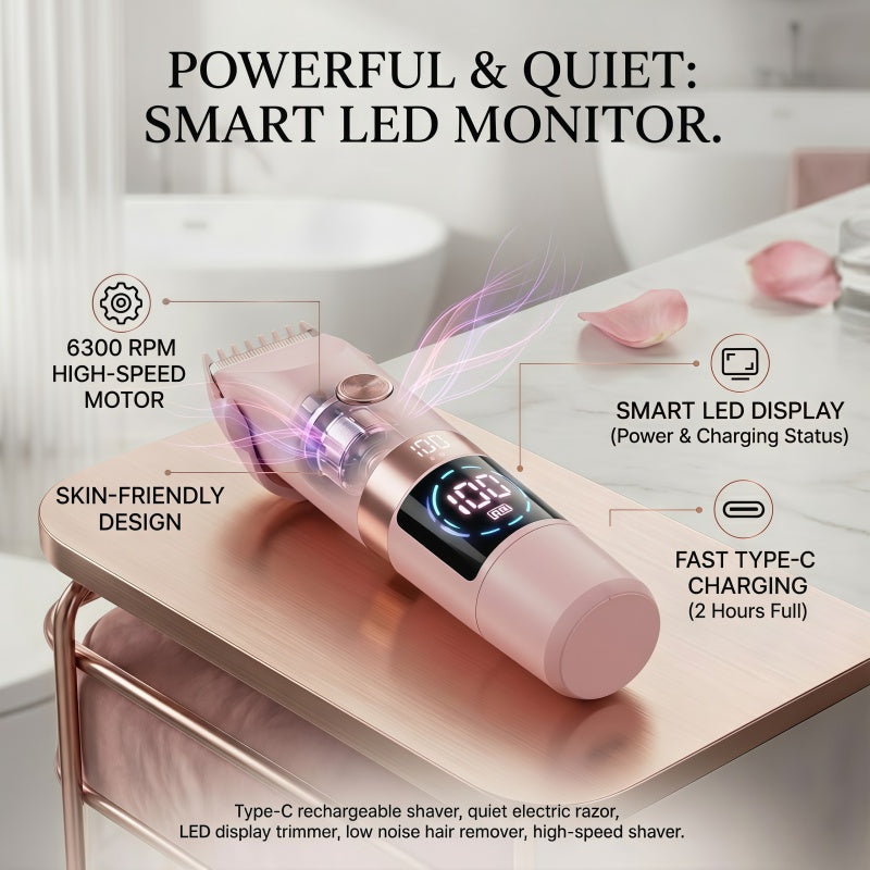 2-in-1 Women's Electric Shaver and Hair Trimmer with LED Display - Type-C Rechargeable