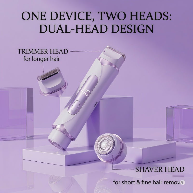 2-in-1 Electric Shaver for Women - IPX7 Waterproof Rechargeable Hair Trimmer with LED Display & Type-C Fast Charging