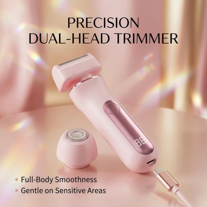 Women's 2-in-1 Electric Shaver & Body Trimmer - Dual Head, LED Display, USB-C Rechargeable, Pink