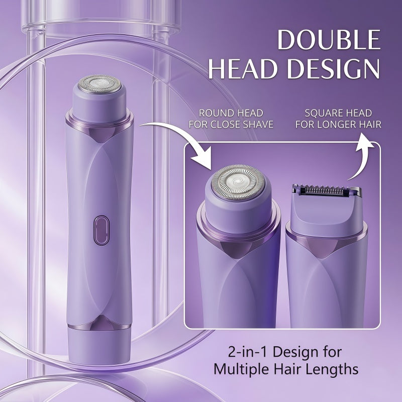 2-in-1 Electric Shaver and Trimmer for Women - IPX7 Waterproof, USB-C Rechargeable, Portable Facial & Body Hair Grooming Kit