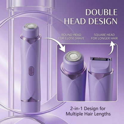 2-in-1 Electric Shaver and Trimmer for Women - IPX7 Waterproof, USB-C Rechargeable, Portable Facial & Body Hair Grooming Kit