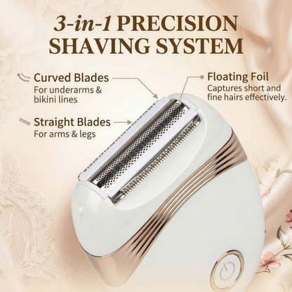 Women's Rechargeable Electric Shaver - 3-in-1 Portable Cordless Hair Trimmer with Floating Foil