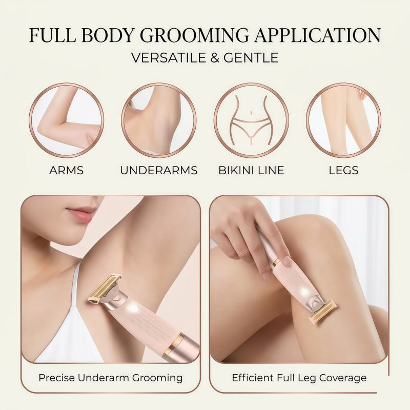 Rechargeable Electric Razor for Women - Hypoallergenic Full Body Hair Trimmer with LED Light & USB-C, Rose Gold
