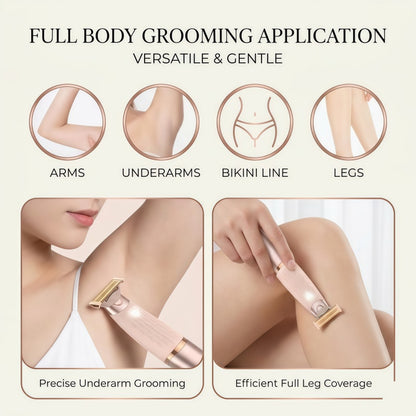 Rechargeable Electric Razor for Women - Hypoallergenic Full Body Hair Trimmer with LED Light & USB-C, Rose Gold
