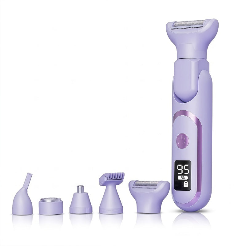 Women's 5-in-1 Electric Shaver & Grooming Kit - Cordless, IPX7 Waterproof, LED Display - Purple