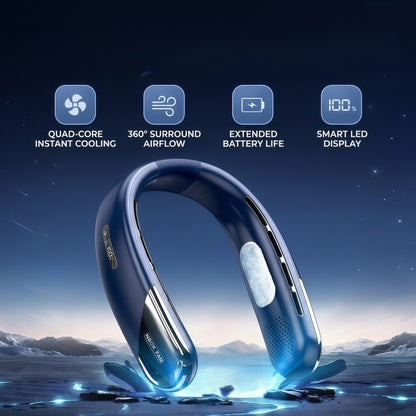 Portable Bladeless Neck Fan – 360° Cooling, 5-Speed Personal Wearable Fan with Smart LED Display & TEC Cooling Plate