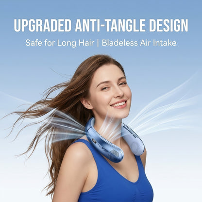 Portable Wearable Neck Fan with Ceramic Cooling Pad, 5000mAh Battery, 100-Speed Stepless Control, Bladeless Design