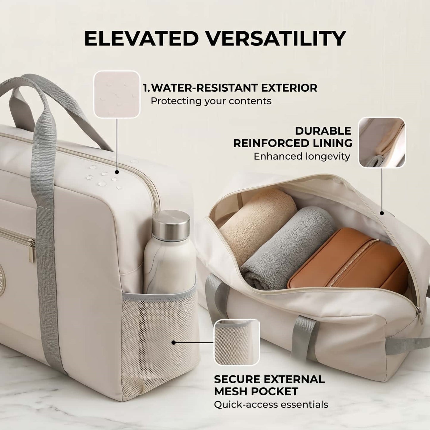 Water-Resistant Foldable Travel Duffel Bag - Carry-On Weekender Tote with Luggage Sleeve