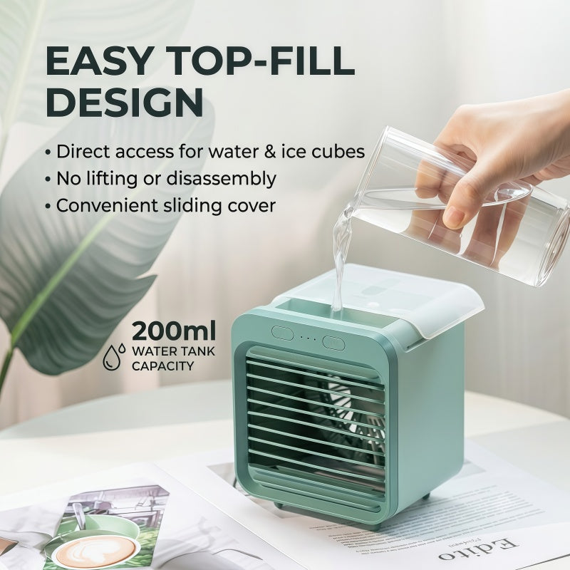 Portable Desktop Air Cooler Fan – USB Rechargeable Evaporative Air Conditioner with Top-Fill Water Tank, 3 Speeds & Ultra-Quiet Operation
