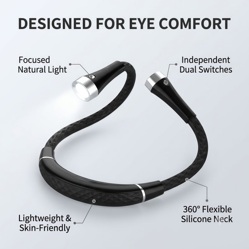 Rechargeable LED Neck Reading Light – Hands-Free Flexible Book Light with 3 Color Modes & Power Bank
