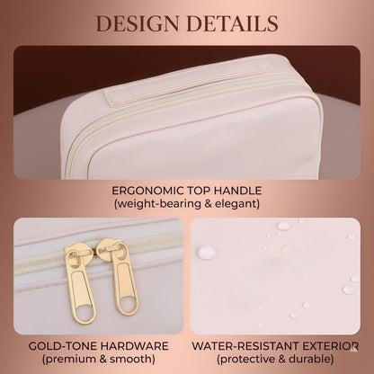 Premium Leather Travel Cosmetic Case with Magnetic Closure and Trolley Sleeve - Multi-Compartment Organizer