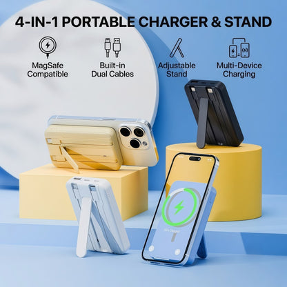 10000mAh Magnetic Power Bank with Built-in Cables & Foldable Kickstand – 22.5W Fast Charging Wireless Portable Charger