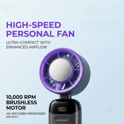 Portable Handheld Turbo Fan with Semiconductor Cooling Plate, 199 Stepless Speeds, 3000mAh Rechargeable Foldable Personal Desk Fan with LED Display