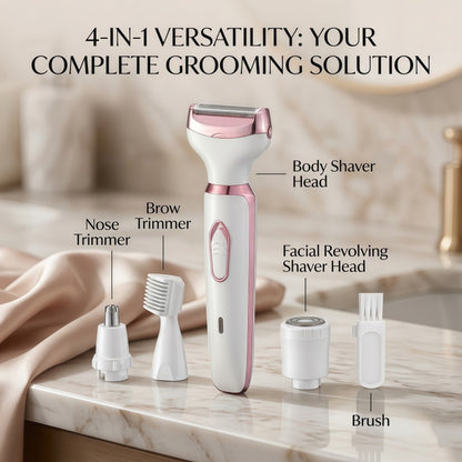 Women's 4-in-1 Electric Shaver and Grooming Kit, USB Rechargeable, White/Rose Gold