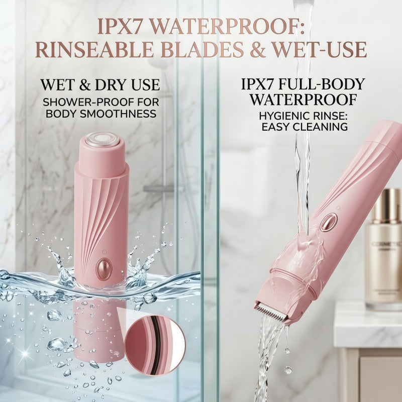 Women's 2-in-1 Electric Shaver and Trimmer - Dual Head, Wet/Dry IPX7 Waterproof, Pink