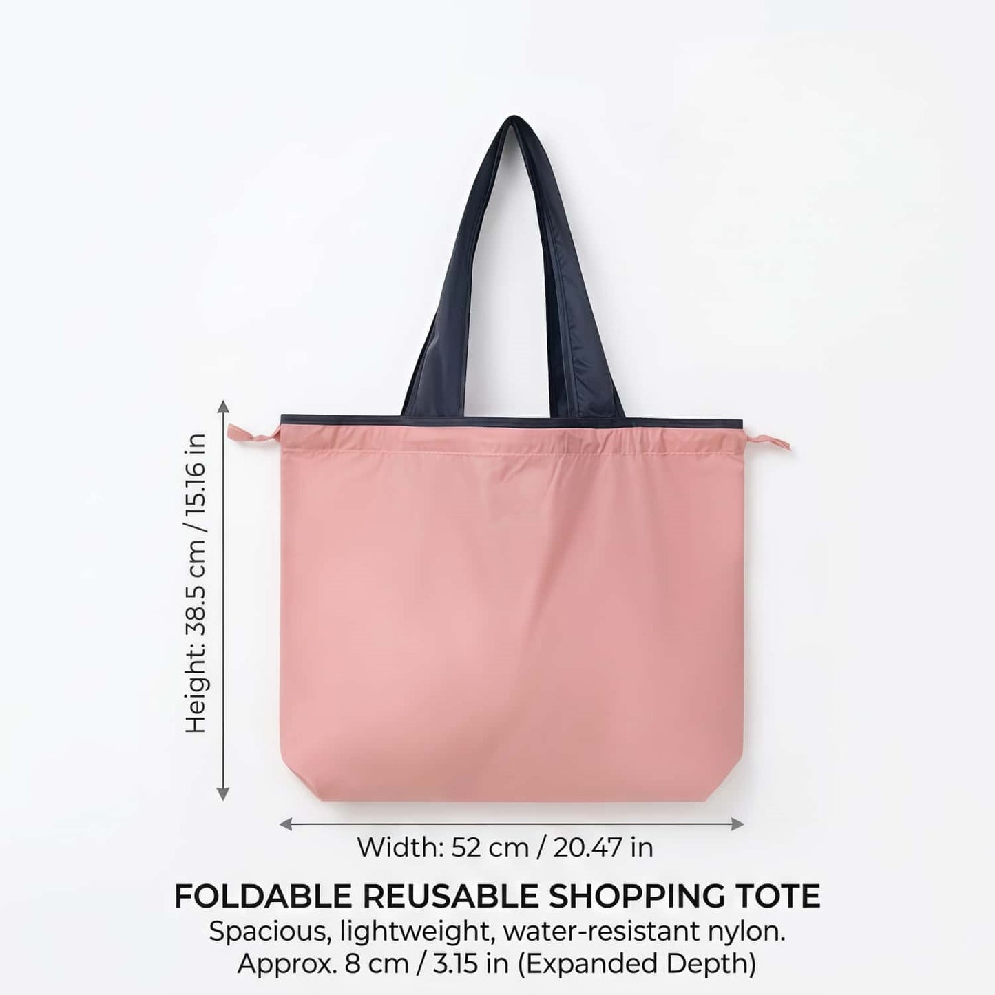 Foldable Reusable Shopping Tote Bag with Drawstring Closure, Water-Repellent Nylon