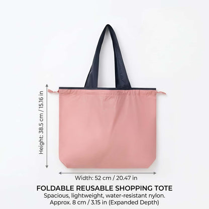 Foldable Reusable Shopping Tote Bag with Drawstring Closure, Water-Repellent Nylon