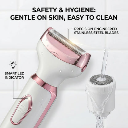 Women's 4-in-1 Electric Shaver and Grooming Kit, USB Rechargeable, White/Rose Gold