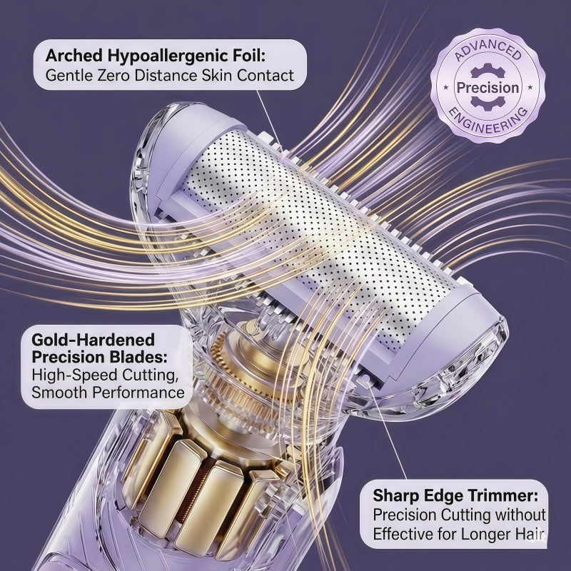 Women's 5-in-1 Electric Shaver & Grooming Kit - Cordless, IPX7 Waterproof, LED Display - Purple