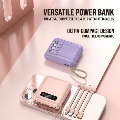 10,000mAh Ultra-Compact Portable Power Bank with 4-in-1 Built-in Cables & Dual LED Flashlight