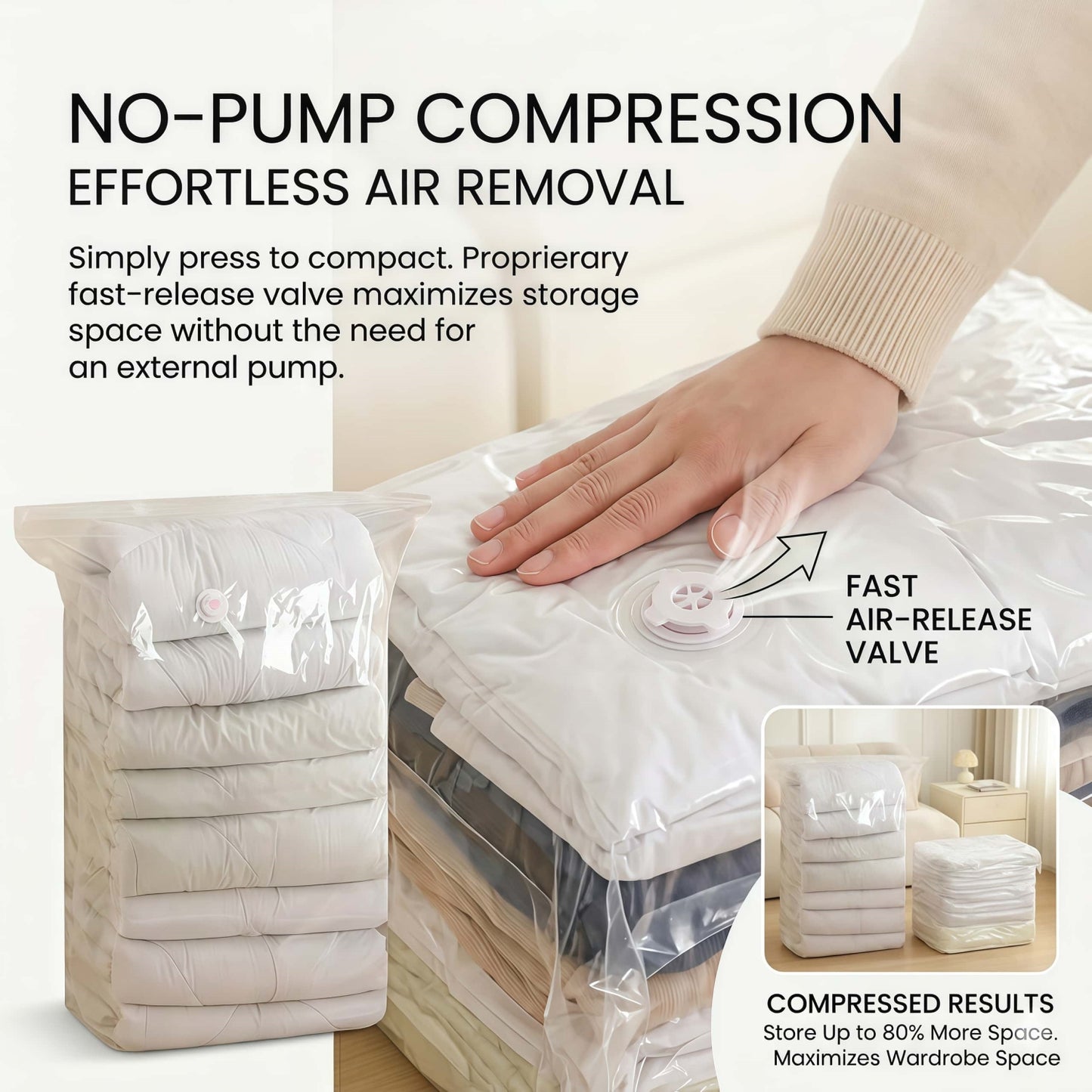 Heavy-Duty Cube Vacuum Storage Bags - No Pump Needed Space Saver Bags for Clothes & Bedding, Airtight & Waterproof