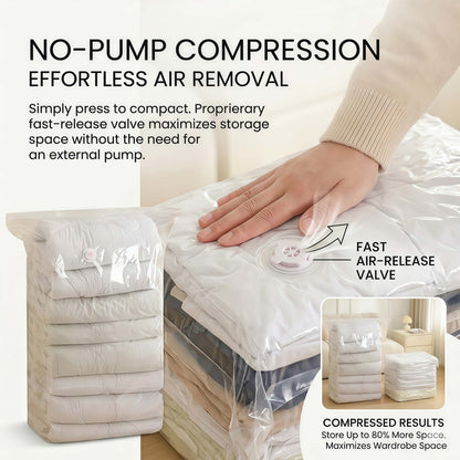 Heavy-Duty Cube Vacuum Storage Bags - No Pump Needed Space Saver Bags for Clothes & Bedding, Airtight & Waterproof