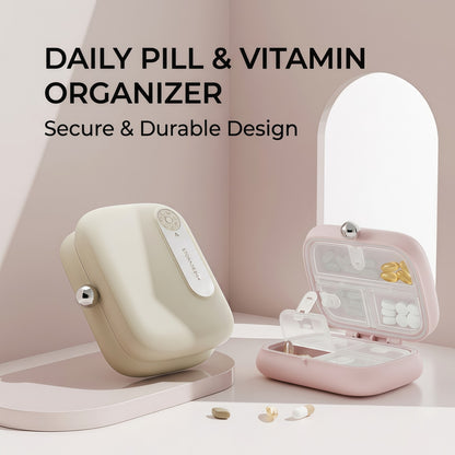 Portable 7-Day Pill & Vitamin Organizer Case | Moisture-Proof Travel Box with Tracking Dial and 7 Compartments