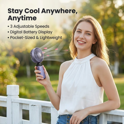 Portable Handheld Fan – 10000mAh USB-C Rechargeable Mini Fan with Smart LED Display, 5 Speeds, 90° Foldable Neck & Aroma Diffuser