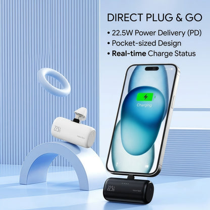 22.5W Ultra-Compact Mini Power Bank with Built-in Lightning & USB-C Connectors