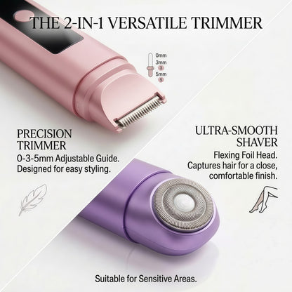 2-in-1 Women's Electric Shaver and Bikini Trimmer - IPX6 Waterproof Wet/Dry Razor with LED Display & Type-C Charging