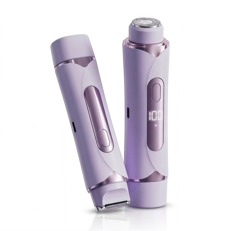 2-in-1 Electric Shaver for Women - IPX7 Waterproof Rechargeable Hair Trimmer with LED Display & Type-C Fast Charging
