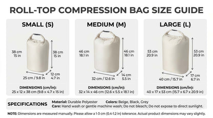 3-Piece Roll-Top Travel Compression Bag Set, No-Pump Space Saver Packing Organizers, Water-Resistant