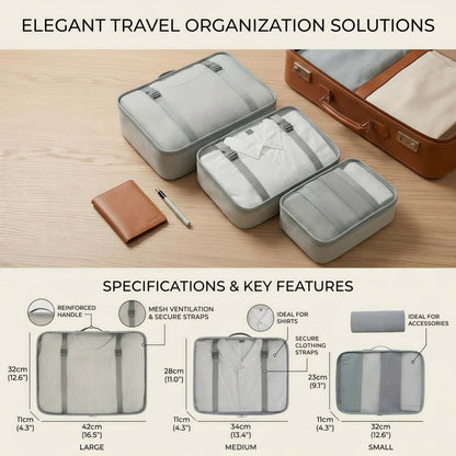Water-Resistant Travel Packing Cubes Set - Luggage Organizers with Hanging Toiletry Bag & Shoe Pouches