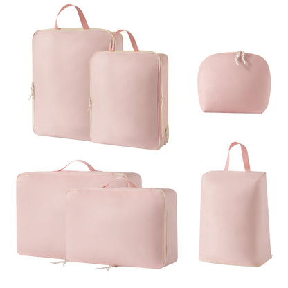 6-Piece Compression Packing Cubes Set for Travel Luggage - Water-Resistant Organizer Bags with Shoe and Cosmetic Pouch
