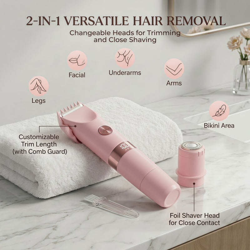 2-in-1 Women's Electric Shaver and Hair Trimmer with LED Display - Type-C Rechargeable