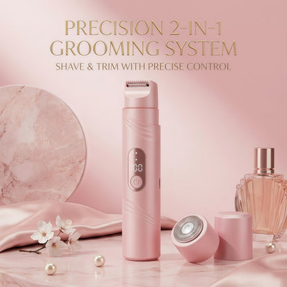 2-in-1 Women's Electric Shaver & Trimmer Kit - Rechargeable Grooming System with LED Display, IPX4 Waterproof Heads, and Type-C Fast Charging
