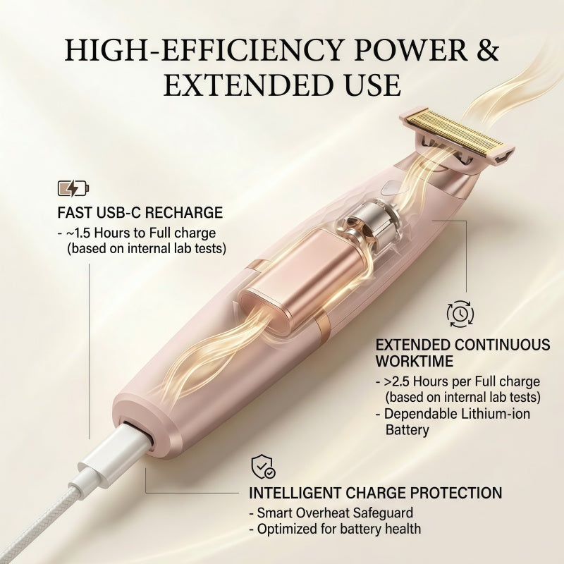Rechargeable Electric Razor for Women - Hypoallergenic Full Body Hair Trimmer with LED Light & USB-C, Rose Gold